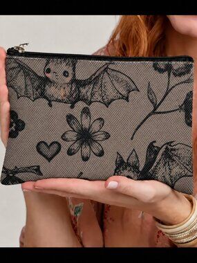 Smiling Bats with Flowers Makeup Bag NWT